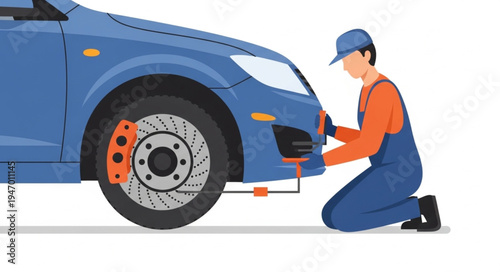 Mechanic changing car brake pads.