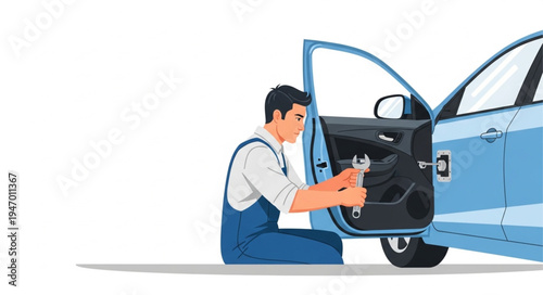 Man working on car engine.