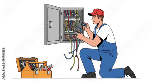 Man working on electrical panel.