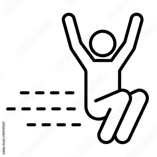 Minimalist jumping person icon with dashed motion lines representing speed and fast movement