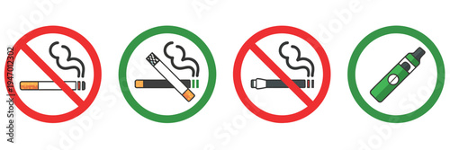 Smoking and Vaping Signs Icon Set – No Smoking and Smoking Allowed