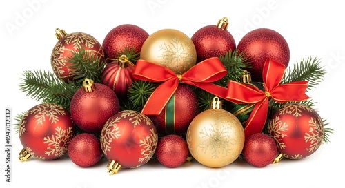 Merry Christmas Greeting Banner with Ornaments and Pine Branches