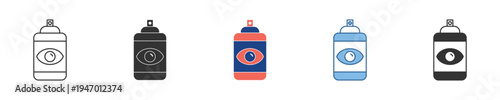 Modern spray paint can icons, eye motif featured, in outline, solid, and vibrant color styles, suitable for graphic design, UI elements, and creative visual projects