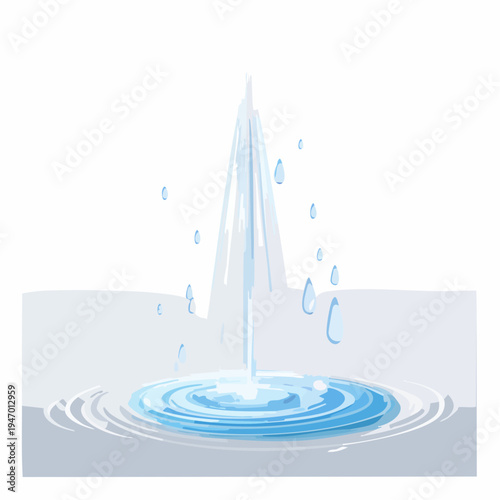 Refreshing water fountain with ripples and drops in artistic illustration style