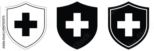 Medical Shield Icons – Black and White Health Protection Symbols