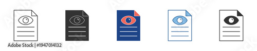 A versatile set of eye document icons, designed to symbolize data privacy, file viewing, digital security, and confidential information access across various applications and user interfaces