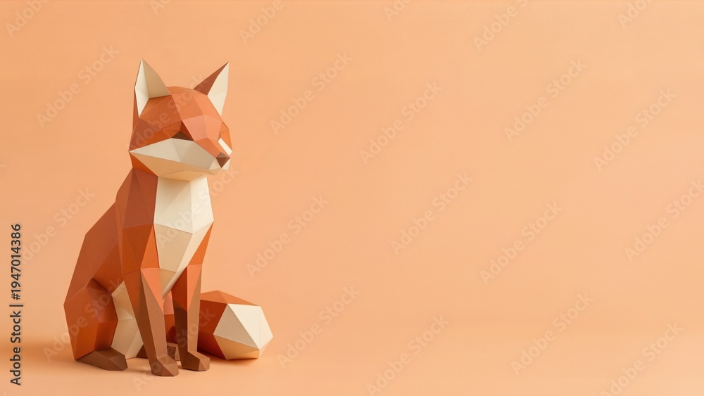 Naklejka premium Stylish Low-Poly Fox Model on Soft Orange Background for Modern Design Projects