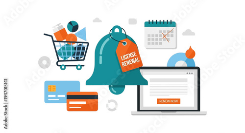 License Renewal Notification & Online Payment: Subscription Management Concept with Digital Reminders