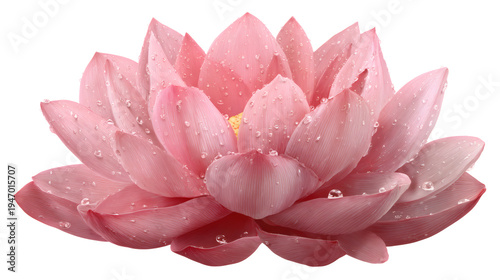 Lotus flower with layered pink petals, isolated on a white background