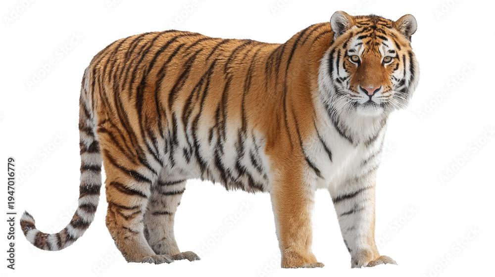Obraz premium Bengal tiger looking forward, isolated on a white background