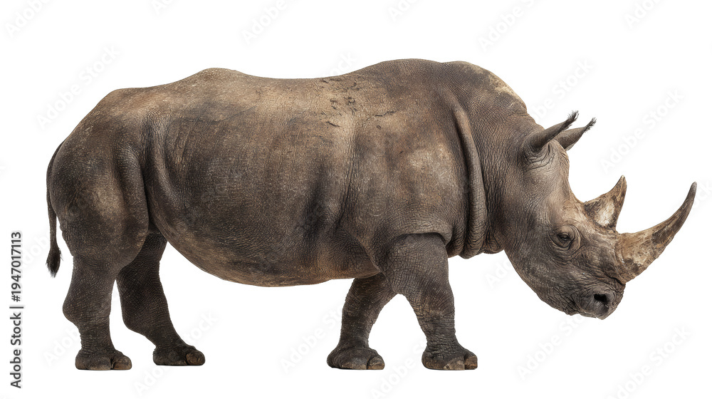 Fototapeta premium Black rhinoceros side view, isolated on a white background
