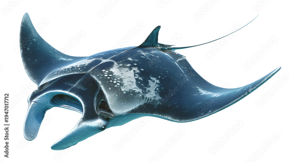 Fototapeta premium Giant manta ray swimming, isolated on a white background,