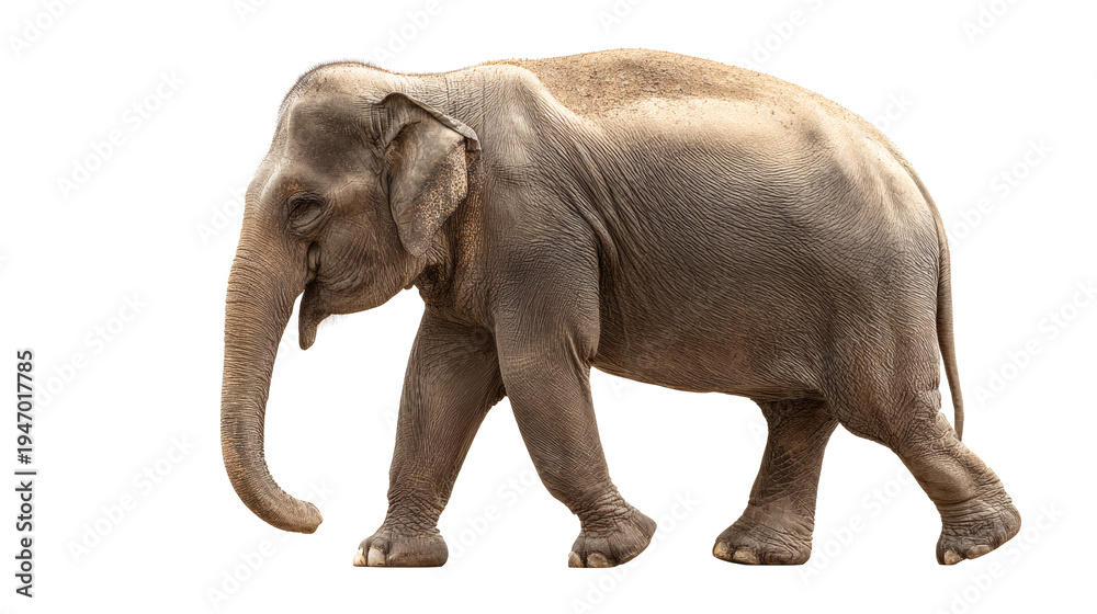 Obraz premium Asian elephant walking, isolated on a white background