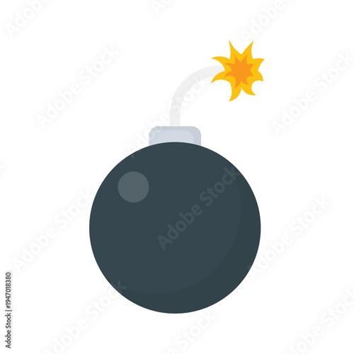 A cartoon vector illustration of a black spherical bomb with a burning fuse isolated on white, symbolizing a dangerous explosive weapon or imminent dynamite explosion