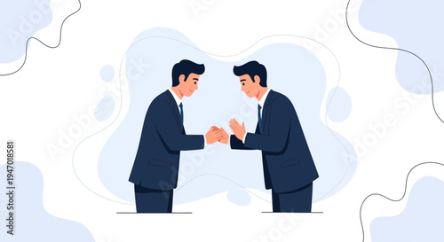 Businessmen shaking hands and bowing, partnership, agreement, respect, corporate meeting