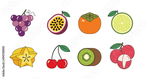 Assortment of fresh fruits isolated on white