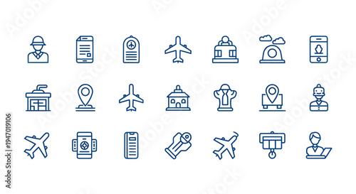 Aviation icons travel flight and communication