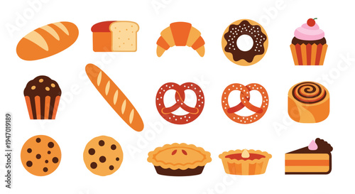 Bakery items illustration bread pastries and more