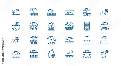 Beach icon set seaside vacation elements