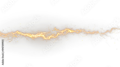 Fotografie Bright Yellow Electrical Lightning Bolt Isolated on Transparent Background
