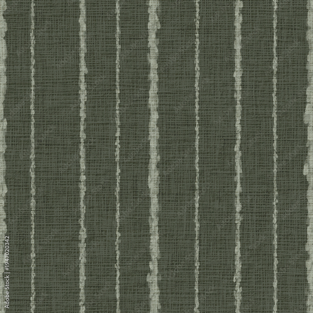 Fototapeta premium Seamless organic woven olive green linen texture with distressed vertical stripes boho fabric background