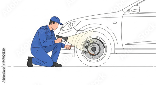 Mechanic changing car tire.