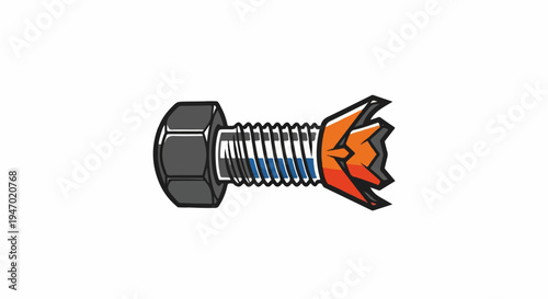 A cartoon bolt with a fiery, abstract explosion at its threaded end