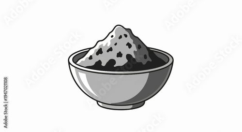 A grey bowl filled with a dark, lumpy substance piled high into a peak