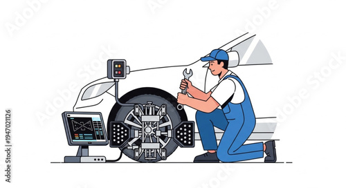 Mechanic changing car tire.