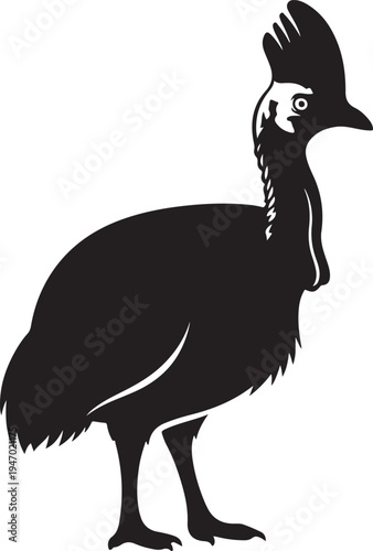Cassowary bird silhouette illustration in black and white.
