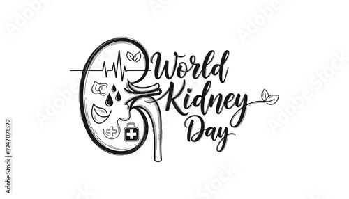 World Kidney Day awareness illustration with creative kidney design and medical symbols