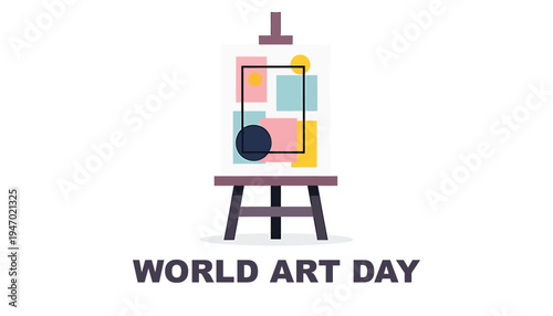 Vibrant abstract art on easel for World Art Day celebration