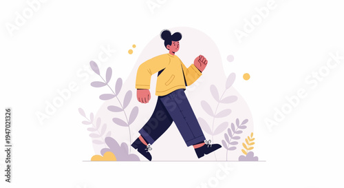 A person walks through a whimsical natural setting with gentle foliage