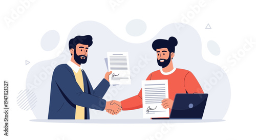 Businessmen Shaking Hands Over Contract Agreement, Partnership Deal