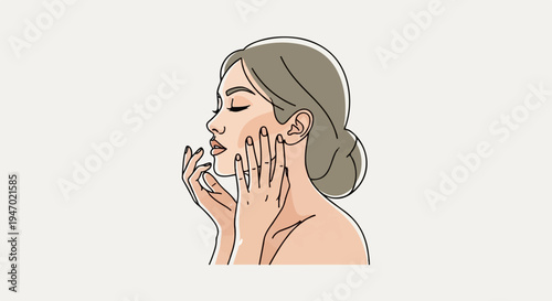 A woman's profile with closed eyes and hands gently touching her face, conveying tranquility