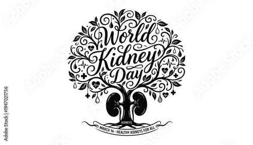World Kidney Day awareness illustration with tree and kidney design