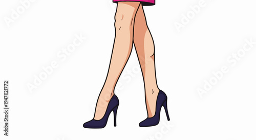A person's legs in dark high heels and a pink skirt