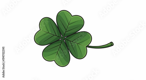 A simple, hand-drawn illustration of a vibrant green four-leaf clover on a white background