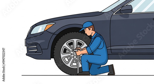 Mechanic changing car tire.