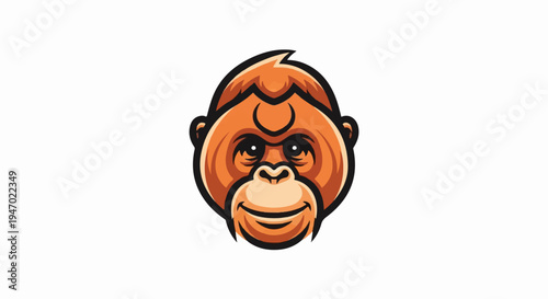 A stylized, friendly orange orangutan face with wide, dark eyes and a cheerful smile