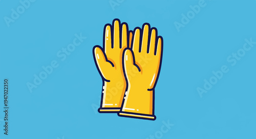 A simple illustration of two yellow rubber gloves on a blue background
