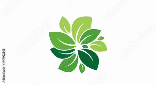 A stylized green leaf arrangement radiating from a central point