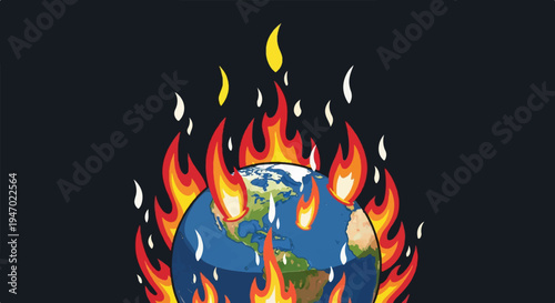 A planet engulfed in flames against a dark background