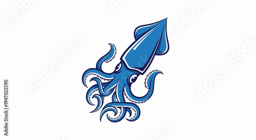 A vibrant blue squid with flowing tentacles and distinctive suction cups, set against a plain white background
