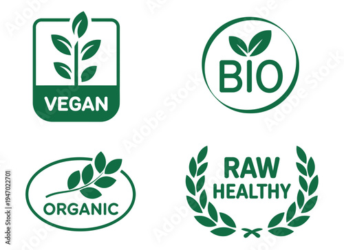 Eco-Friendly Food Icons – Bio, Vegetarian, and Natural Product Symbols