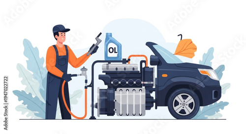 Mechanic changing car engine oil.