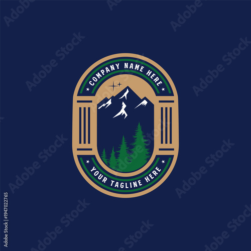 Vintage Mountain Landscape Badge Logo Vector Illustration