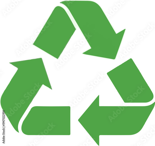 A prominent green recycling symbol with three chasing arrows, each with a white outline