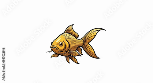 A single, vibrant gold colored fish with flowing fins and tail swims
