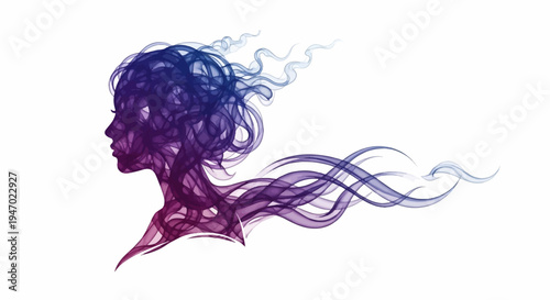 A profile silhouette of a woman's head composed of swirling, colored smoke or vapor